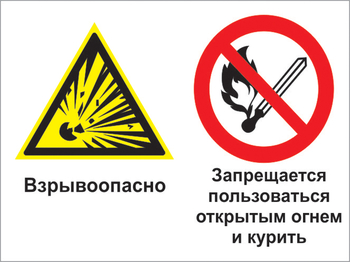Кз 29 взрывоопасно - запрещается пользоваться открытым огнем и курить. (пластик, 400х300 мм) - Знаки безопасности - Комбинированные знаки безопасности - Магазин охраны труда ohranatruda-shop.ru