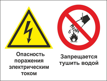 Кз 95 опасность поражения электрическим током. запрещается тушить водой. (пластик, 400х300 мм) - Знаки безопасности - Комбинированные знаки безопасности - Магазин охраны труда ohranatruda-shop.ru