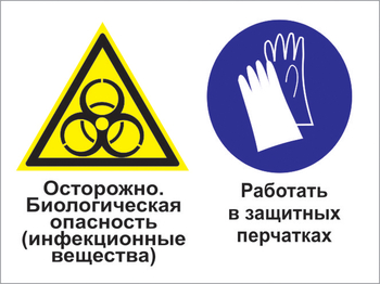 Кз 73 осторожно - биологическая опасность (инфекционные вещества). работать в защитных перчатках. (пленка, 600х400 мм) - Знаки безопасности - Комбинированные знаки безопасности - Магазин охраны труда ohranatruda-shop.ru